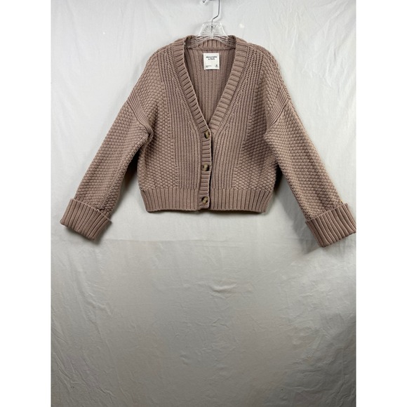 Abercrombie & Fitch Sweaters - Abercrombie & Fitch Cardigan Womens Medium Tan Chunky Knit Button Up Cropped